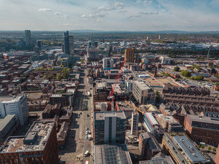 Obraz premium Aerial Drone Construction Work City Centre Building Apartments Crane High Rise 