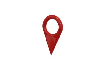 LOCATION pin glossy red arrow. The concept of tagging a sign landmark needle tip to create a route search. Isolated on white background 3D rendering 3D.