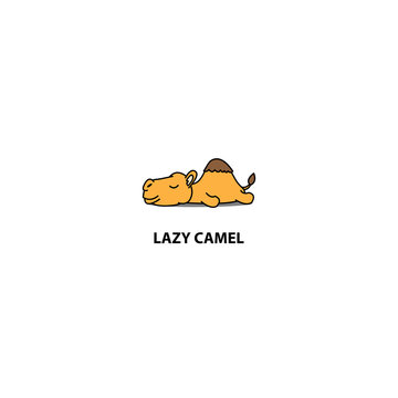 Lazy camel sleeping icon, logo design, vector illustration