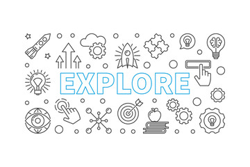 Explore vector horizontal banner in thin line style