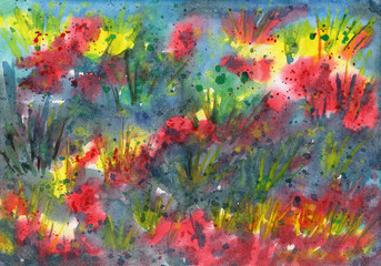 Obraz na płótnie Canvas Abstract background with grass motives. Watercolor illustration.