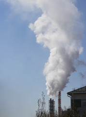 white smog from the factory pipe in the sky