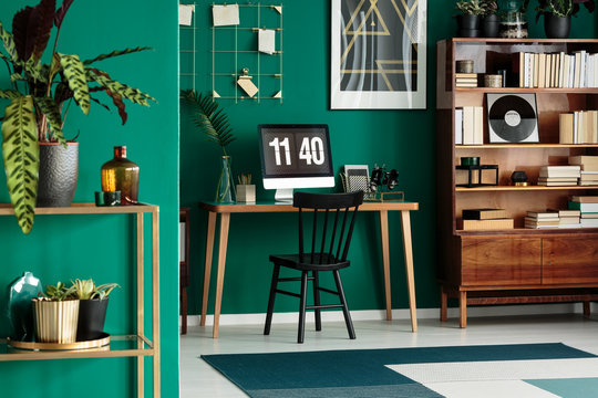 Green Home Office Interior