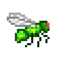  Flying common green bottle fly, pixel art icon isolated on white background. Housefly sign. Insect symbol. Old school 8 bit slot machine pictogram. Retro 80s; 90s video game graphics. Flypaper logo.