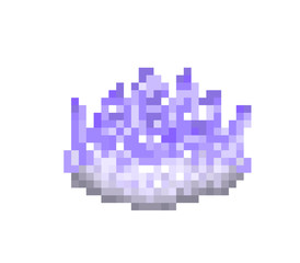 Violet amethyst crystal, pixel art icon isolated on white background. Symbol of harmony. Purple quartz, semiprecious stone. Magical object. 8 bit slot machine pictogram. Retro video game graphics.