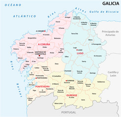 galicia administrative and political vector map, spain