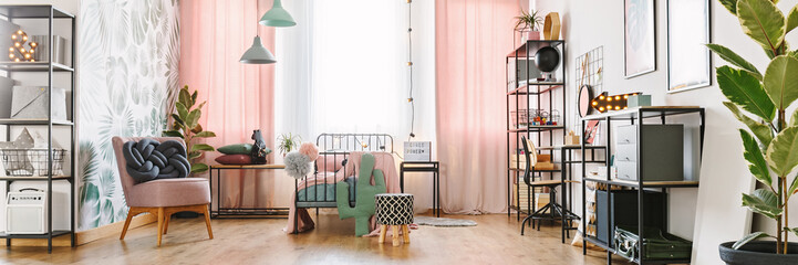 Girl room with metal furniture