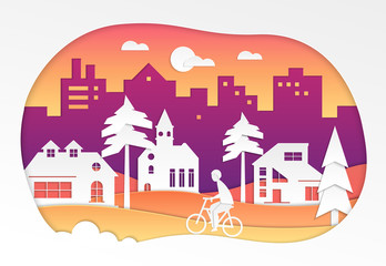 Urban landscape - modern vector paper cut illustration