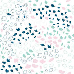 Vector organic seamless abstract background, botanical motif with stylized small leaves, freehand doodles pattern.