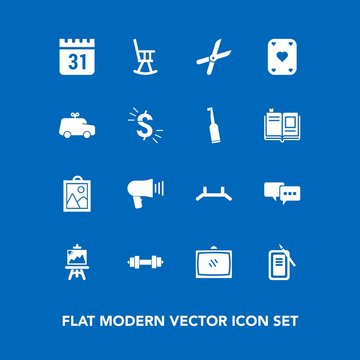 Modern, simple vector icon set on blue background with home, room, furniture, fitness, cut, picture, ink, timetable, up, suzuri, art, talk, image, inkstone, child, entertainment, television, car icons