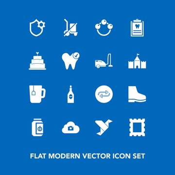 Modern, simple vector icon set on blue background with child, photo, dentistry, concept, paper, substitute, drink, food, picture, shipping, patient, jar, security, scale, replace, jam, change icons