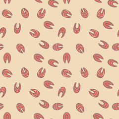 Pieces of salmon slices vector pattern or seamless background 