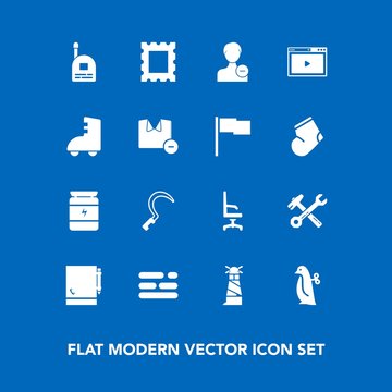 Modern, simple vector icon set on blue background with picture, delete, animal, page, comfortable, nutrition, penguin, baby, agriculture, child, gardening, fun, frame, boy, home, account, photo icons