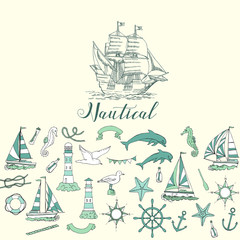 Nautical background with sailing vessels