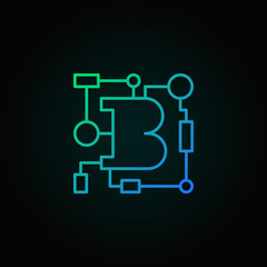 Blockchain technology blue vector linear logo element or icon