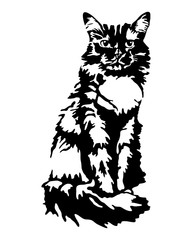 Abstract black cat on a white background.