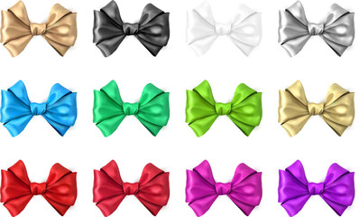 Colorful realistic satin bows isolated on white.