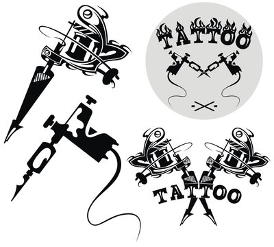Tattoo studio emblem with tattoo machines 