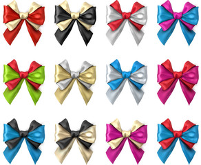 Bicolour satin bows isolated on white.