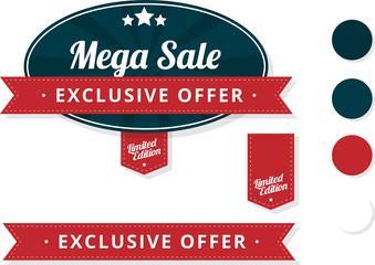 Mega sale exclusive offer label on white.