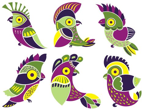 Vector set of cute  parrots. For card, calendar, sticker, baby clothes