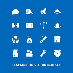 Modern, simple vector icon set on blue background with healthy, construction, headwear, dentist, sale, clock, watch, food, pan, human, shop, style, ball, man, justice, law, white, glove, boy icons - 205191184