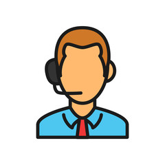 sport match live commentator icon. man hearing head phone illustration. simple outline style sport symbol.