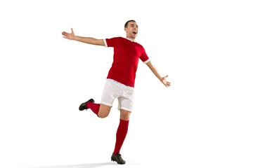 Professional football soccer player isolated white background