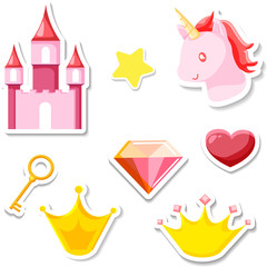Pink prinsess stickers isolated on white.