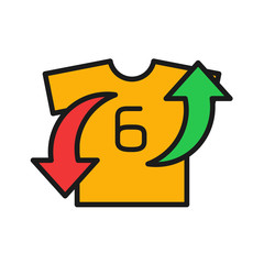 player substitution icon. t shirt with arrow up and down. simple illustration outline style sport symbol.