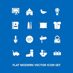 Modern, simple vector icon set on blue background with achievement, footwear, test, tool, garden, chinese, parachute, direction, concept, laboratory, foot, noodle, animal, meal, cosmonaut, award icons