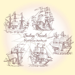 Nautical background with sailing vessels