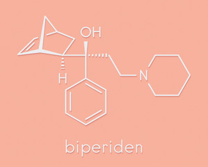 Biperiden Parkinson's disease drug molecule. Skeletal formula.