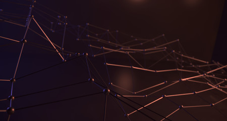 Metal Plexus Abstract Connections With Soft Focus. 3D Rendering