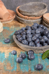 Organic healthy superfood blueberry in bowl, new harvest, raw, ready to eat