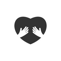 Hand holding heart logo. Vector illustration.