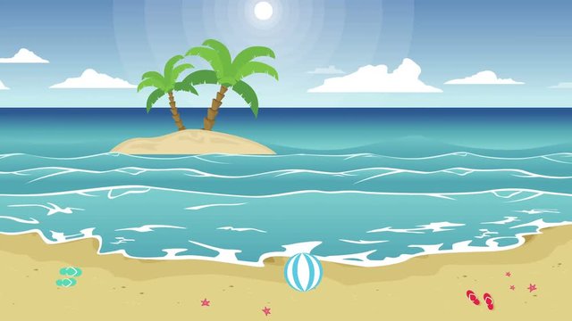 Landscape of beach with ball animation