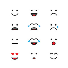 Set of emoticons or emoji illustration line icons. Smile icons vector line art illustration isolated on white background. Concept for World Smile Day smiling card or banner