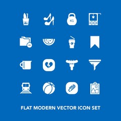 Modern, simple vector icon set on blue background with picture, heavy, hygiene, transportation, broken, sport, game, love, glass, football, train, health, soccer, travel, clean, image, fashion icons
