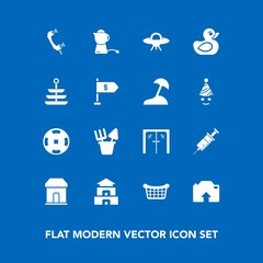 Modern, simple vector icon set on blue background with hot, dentist, phone, door, telephone, asia, background, poker, child, call, sale, casino, medical, temple, drink, teapot, market, dentistry icons