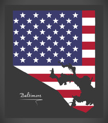 Baltimore Maryland map with American national flag illustration