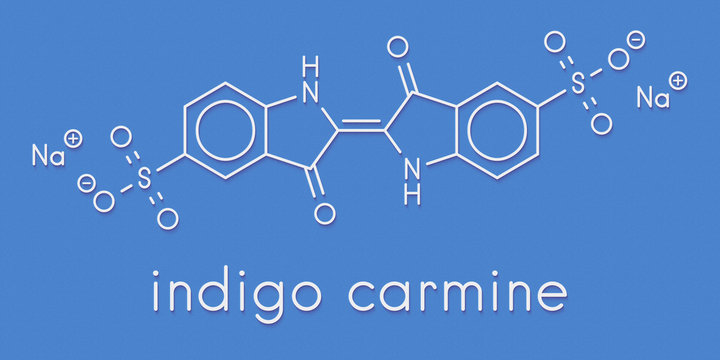 Indigo carmine (indigotine, FD&C Blue 2, E132) food colorant molecule. Skeletal formula.