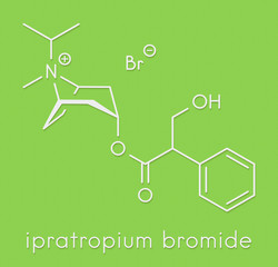 Ipratropium bromide asthma and COPD drug molecule. Often administered via inhaler. Skeletal formula.
