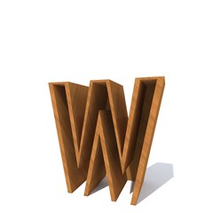 Conceptual wood or wooden brown font or type, timber or lumber industry piece isolated on white background. Educative hadwood material, smooth surface pine handmade sculpted object as 3D illustration