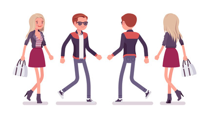 Young man and woman walking