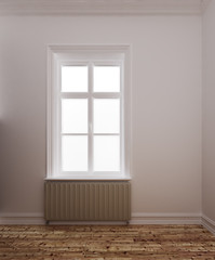 Leeres Zimmer mit heller Tapete und einem Fenster