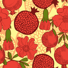 Hand drawn pomegranate.Vector seamless pattern