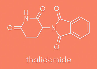 Thalidomide teratogenic drug molecule. Causes serious birth defects. Still used in treatment of multiple myeloma. Skeletal formula.