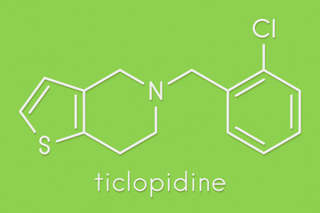 Ticlopidine antiplatelet drug molecule. Skeletal formula.