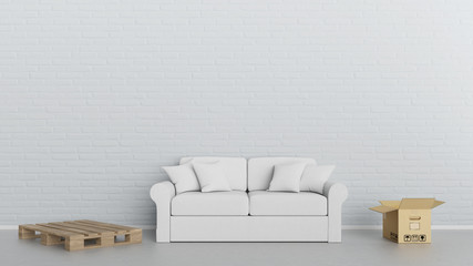 Möbel Lieferung Konzept mit Sofa und Umzugskartons